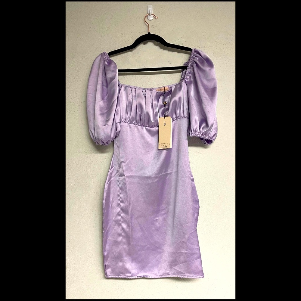 purple satin mini dress